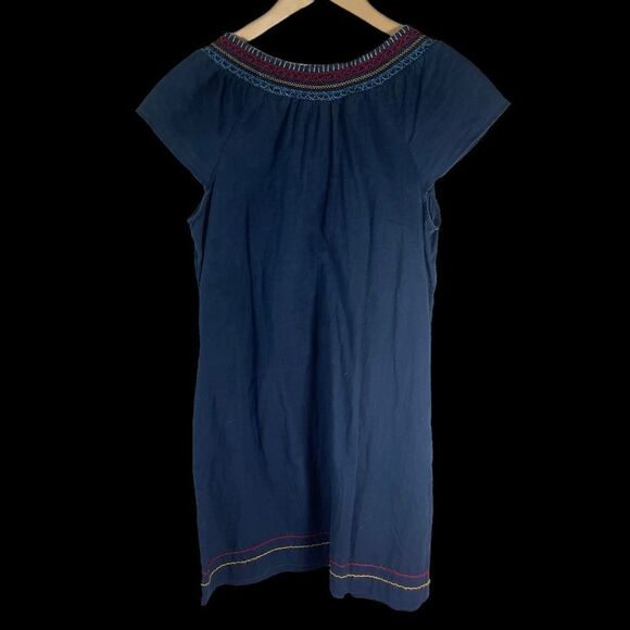 Lucky Brand Navy Embroidered Linen/Cotton Shift Dress Sz M - Picture 3 of 8